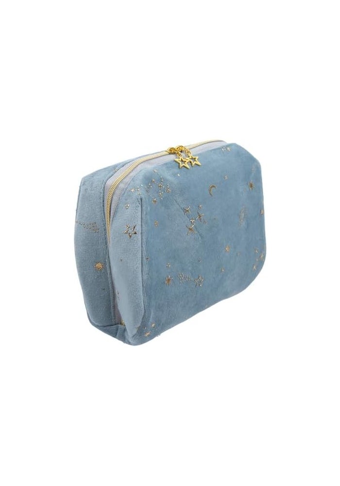 Daiso Velour Feel Pouch with Stars | Blue | Soft Zip Storage Bag for Cosmetics & Small Essentials - Image 2